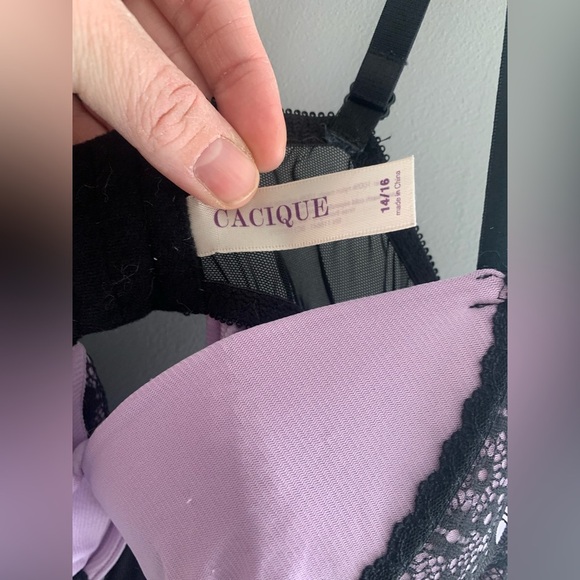 Cacique Womens Purple Black Lace Adjustable Spaghetti Strap Back Clasp Lingerie - Picture 4 of 9
